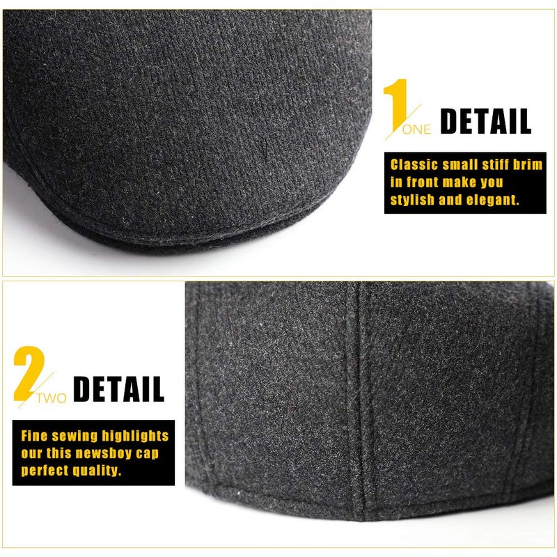 Sumolux Mens Newsboy Cap Winter Beret Hat Cabbie Flat Cap - Image 5